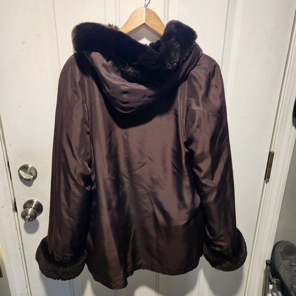 Womens Reversible Hooded Large Knitted Rex Rabbit Fur Jacket Raincoat Reversible - Picture 11 of 12